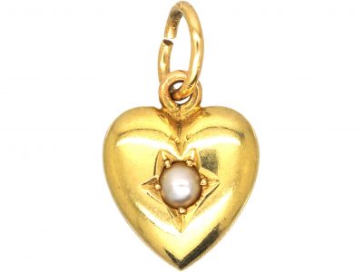 Edwardian 15ct Gold Heart Pendant set with a Natural Split Pearl