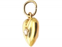 Edwardian 15ct Gold Heart Pendant set with a Natural Split Pearl