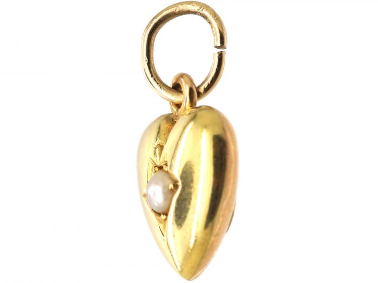 Edwardian 15ct Gold Heart Pendant set with a Natural Split Pearl
