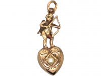Edwardian 9ct Gold Cupid & Heart Pendant set with a Natural Split Pearl
