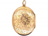 Edwardian 9ct Gold Back & Front Oval Engraved Locket