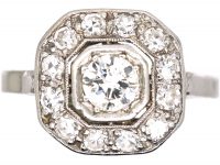 Art Deco 18ct White Gold & Diamond Octagonal Ring