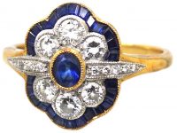 Mid 20th Century 18ct Gold & Platinum Sapphire & Diamond fancy Oval Cluster Ring