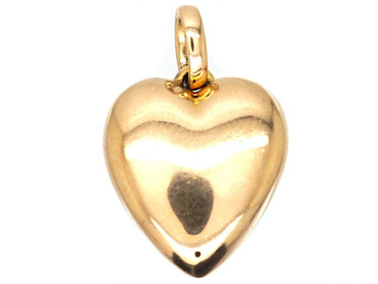 Edwardian 15ct Gold & Green & White Enamel Heart Shaped Pendant set with a Natural Split Pearl