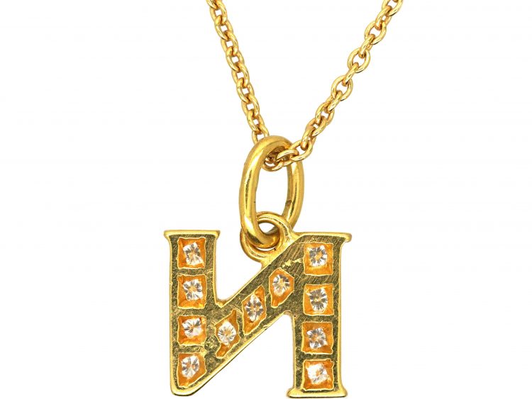 18ct Gold N Pendant set with Diamonds on an 18ct gold Chain by Adler