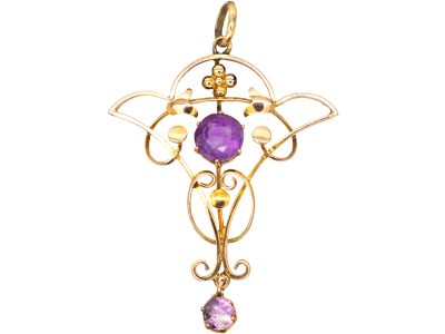 Edwardian 9ct Gold Pendant set with Two Amethysts