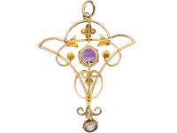 Edwardian 9ct Gold Pendant set with Two Amethysts