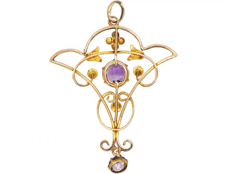Edwardian 9ct Gold Pendant set with Two Amethysts