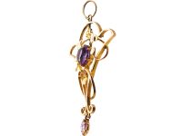 Edwardian 9ct Gold Pendant set with Two Amethysts