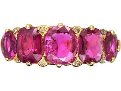 Victorian 18ct Gold, Five Stone Burma Ruby Ring