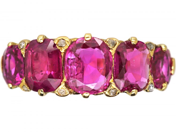 Victorian 18ct Gold, Five Stone Burma Ruby Ring