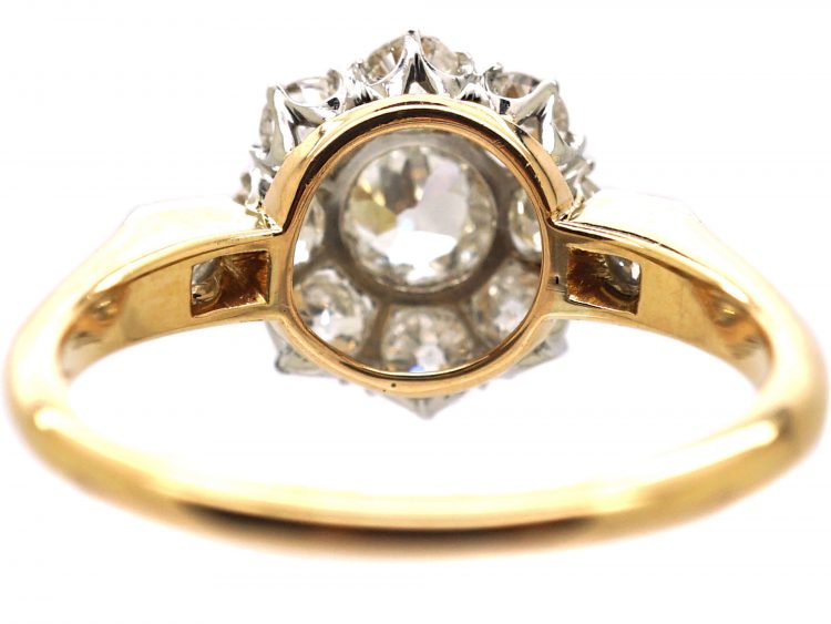 Edwardian 18ct Gold & Platinum, Diamond Cluster Ring with Diamond Set Shoulders