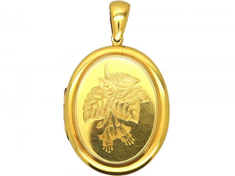 Victorian 18ct Gold Locket with Engraved Fuchsias