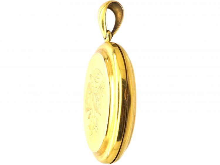 Victorian 18ct Gold Locket with Engraved Fuchsias