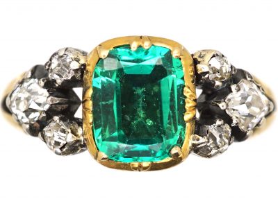 Georgian 18ct Gold & Silver Emerald & Diamond Ring