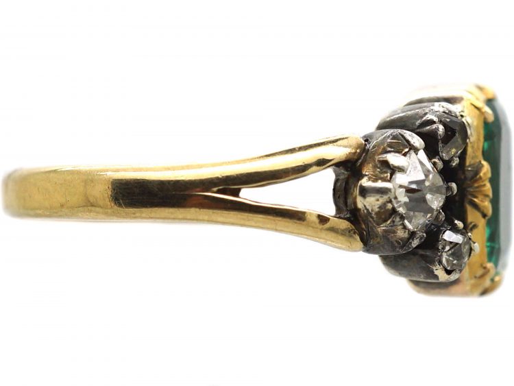 Georgian 18ct Gold & Silver Emerald & Diamond Ring