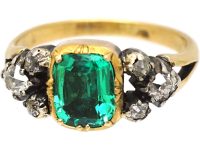 Georgian 18ct Gold & Silver Emerald & Diamond Ring