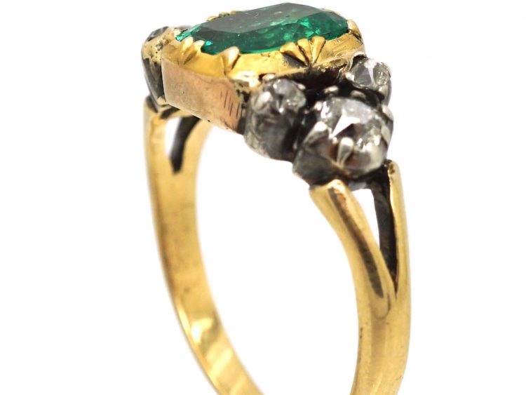 Georgian 18ct Gold & Silver Emerald & Diamond Ring