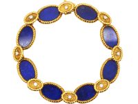 French Modernist 18ct Gold Bracelet set with Lapis Lazuli & Diamonds