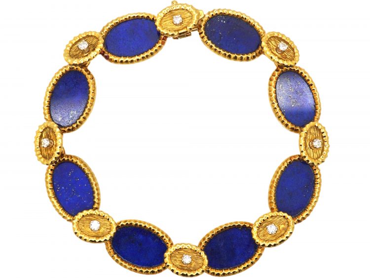 French Modernist 18ct Gold Bracelet set with Lapis Lazuli & Diamonds