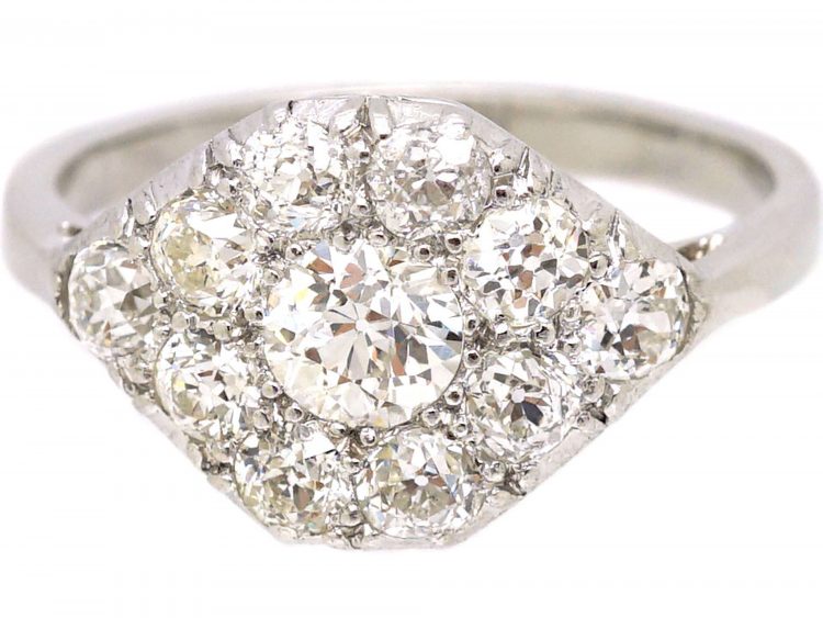 Art Deco 18ct White Gold Octagonal Shaped Ring set with Diamonds