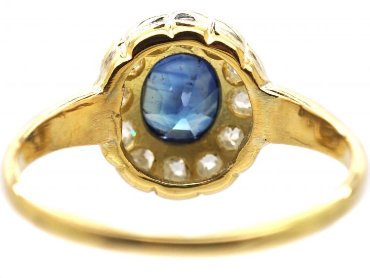 Victorian 18ct Gold & Silver, Sapphire & Diamond Oval Cluster Ring