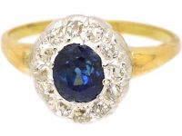 Victorian 18ct Gold & Silver, Sapphire & Diamond Oval Cluster Ring