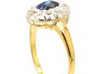 Victorian 18ct Gold & Silver, Sapphire & Diamond Oval Cluster Ring