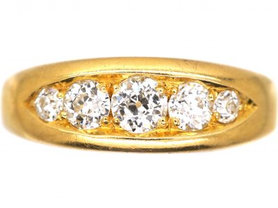 Victorian 18ct Gold Boat Shaped Ring set with Five Diamonds