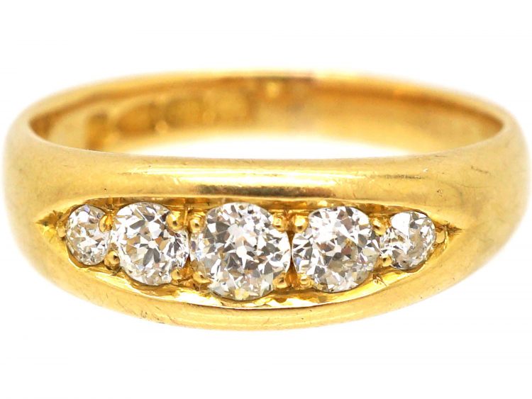 Victorian 18ct Gold Boat Shaped Ring set with Five Diamonds