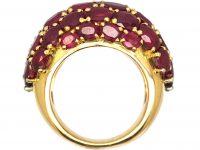 Large 1980s 18ct Gold French Bombe Ring set with Rubies & Sapphires