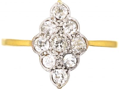 Edwardian 15ct Gold & Platinum Marquise Shaped Ring set with Diamonds