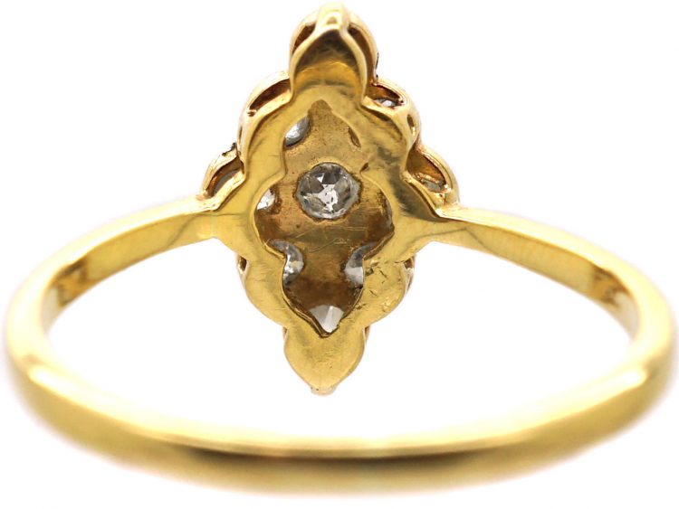 Edwardian 15ct Gold & Platinum Marquise Shaped Ring set with Diamonds