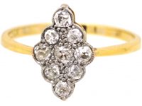 Edwardian 15ct Gold & Platinum Marquise Shaped Ring set with Diamonds