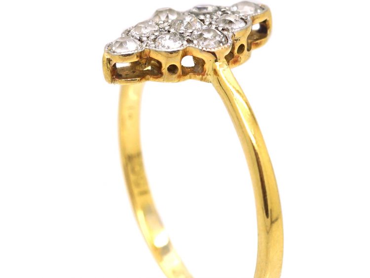 Edwardian 15ct Gold & Platinum Marquise Shaped Ring set with Diamonds