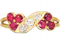 Edwardian 18ct Gold Twist Ring set with Diamonds & Rubies