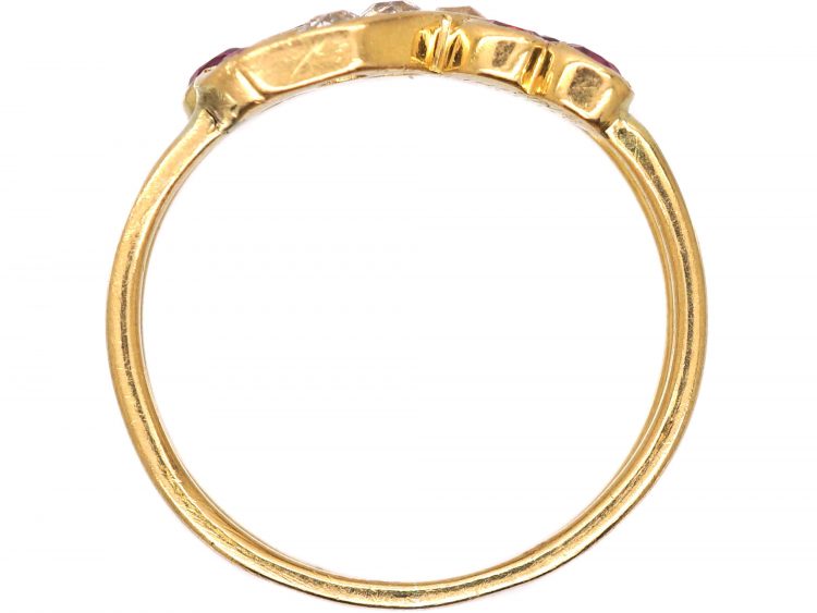 Edwardian 18ct Gold Twist Ring set with Diamonds & Rubies