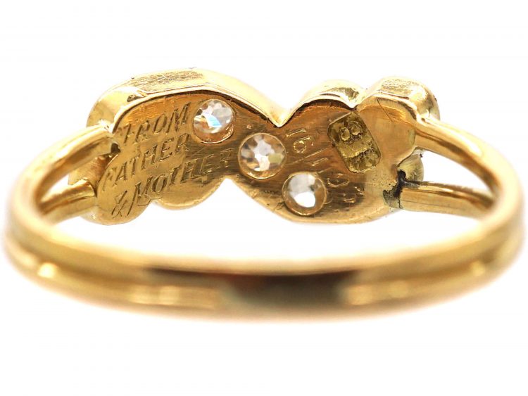 Edwardian 18ct Gold Twist Ring set with Diamonds & Rubies