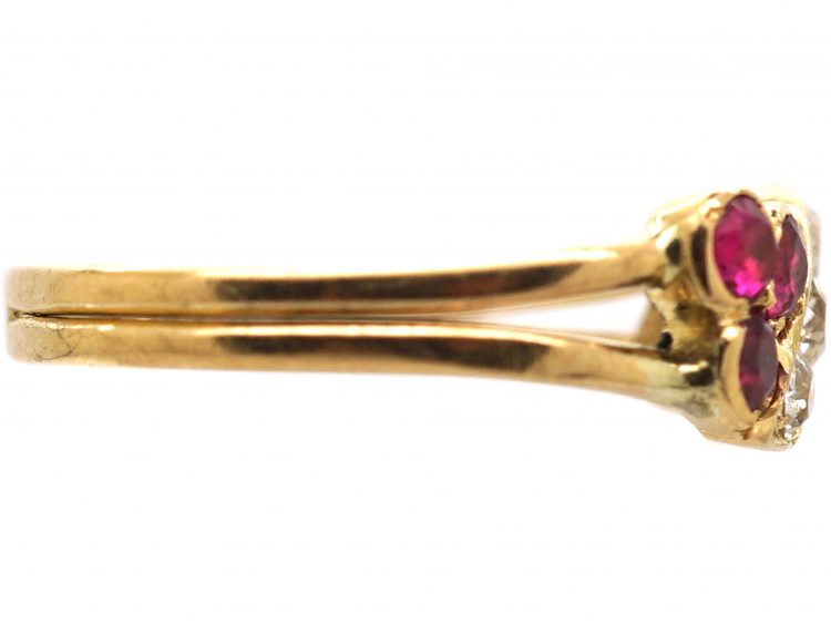 Edwardian 18ct Gold Twist Ring set with Diamonds & Rubies