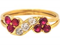 Edwardian 18ct Gold Twist Ring set with Diamonds & Rubies