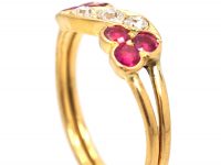 Edwardian 18ct Gold Twist Ring set with Diamonds & Rubies