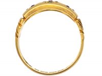 Victorian 18ct Gold Ring with Flower Motif set with Diamonds & Sapphires