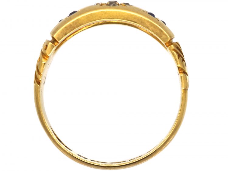 Victorian 18ct Gold Ring with Flower Motif set with Diamonds & Sapphires