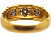 Victorian 18ct Gold Ring with Flower Motif set with Diamonds & Sapphires