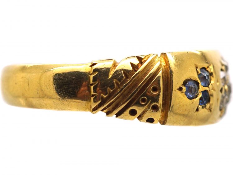 Victorian 18ct Gold Ring with Flower Motif set with Diamonds & Sapphires