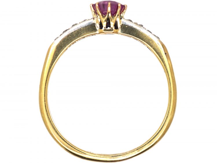 Edwardian 18ct Gold Ring set with a Ruby & Diamonds