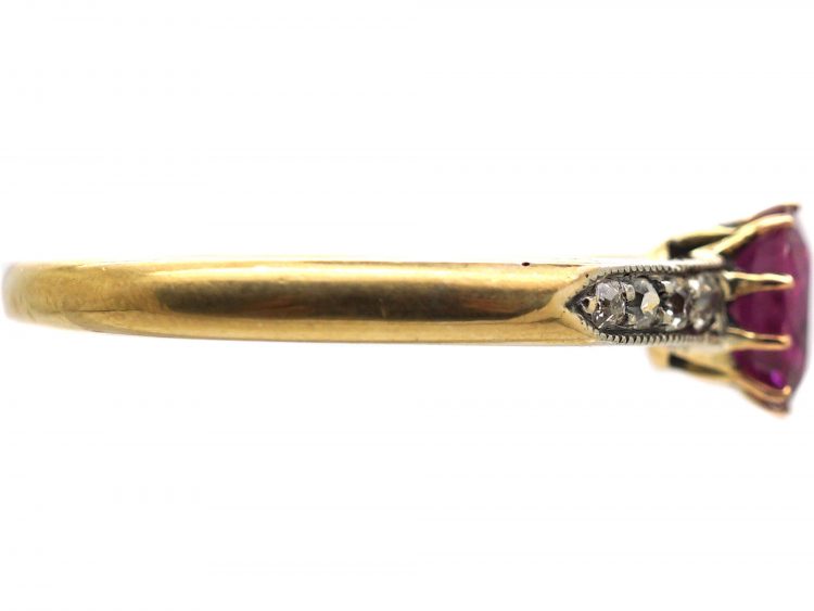 Edwardian 18ct Gold Ring set with a Ruby & Diamonds