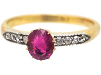 Edwardian 18ct Gold Ring set with a Ruby & Diamonds