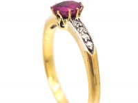 Edwardian 18ct Gold Ring set with a Ruby & Diamonds