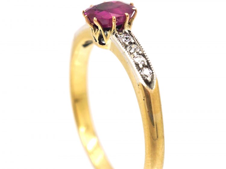 Edwardian 18ct Gold Ring set with a Ruby & Diamonds
